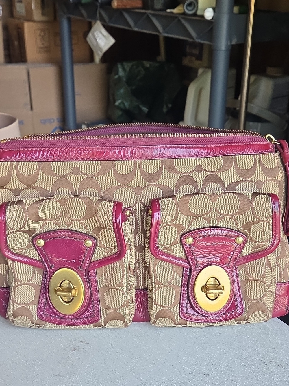 Coach Legacy Signature Canvas Double Turnlock Shoulder Bag